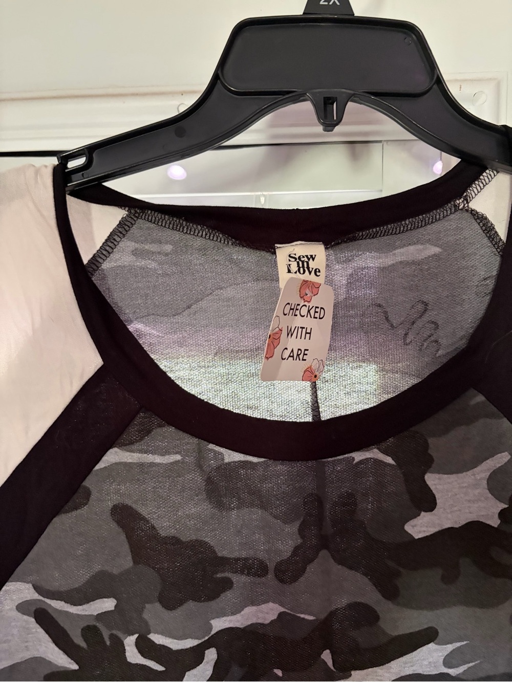 Sew In Love Black and Gray Camo Raglan Tee